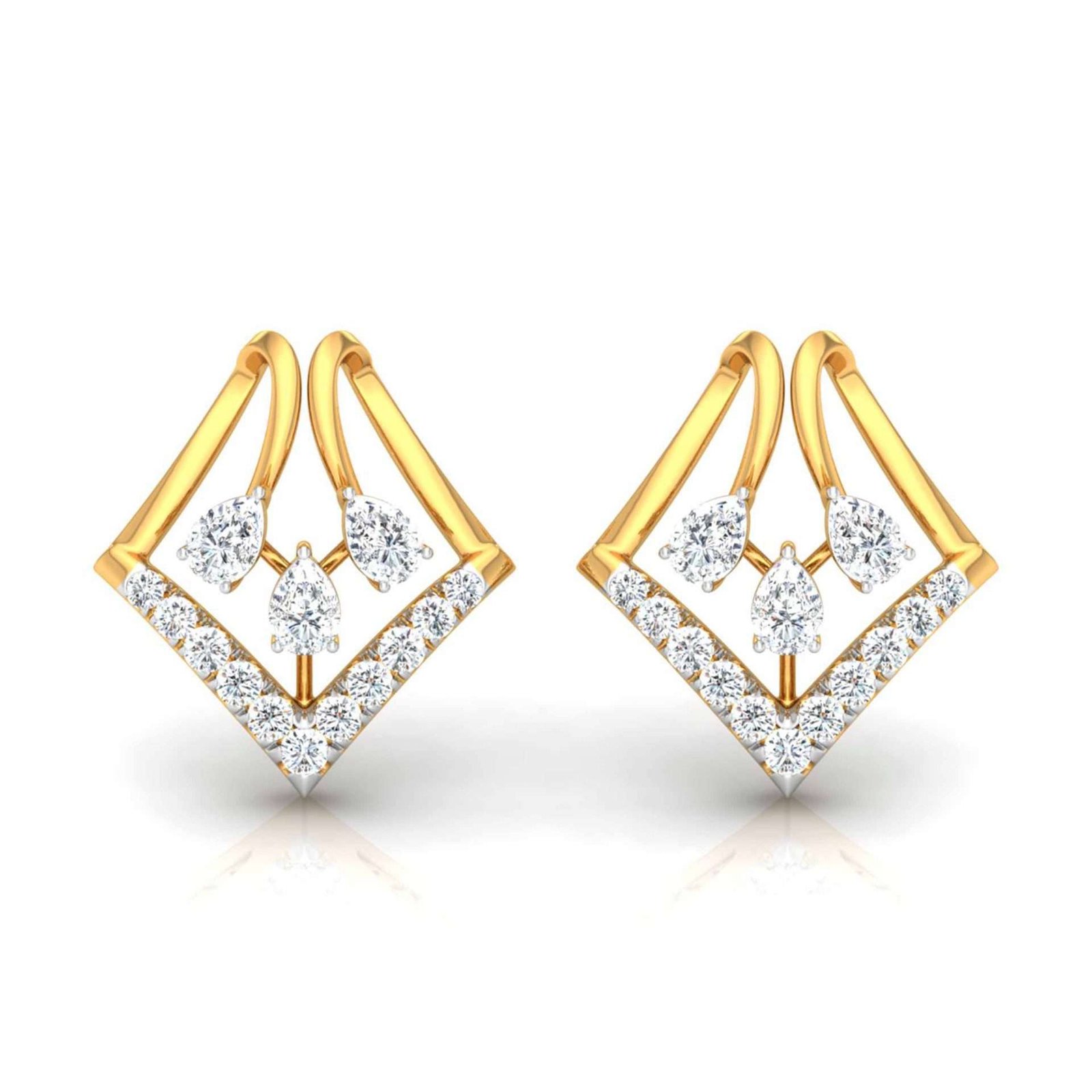 Vintage Fan Style Diamond Earrings 18K Yellow & White Gold